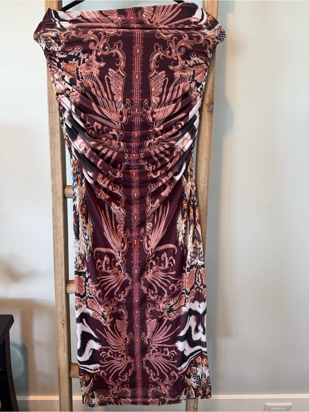 AFRM Burgundy & Blush Printed Ruched Maxi Dress